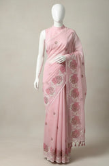 Supernet saree with cross stitch embroidery MSH116- Pink