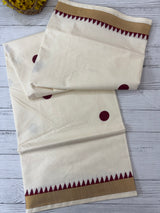 Kerala cotton saree- Maroon PolkaDots