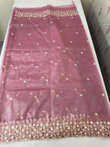 Glassy tissue organza saree with embroidery FKSF88- Pink 2