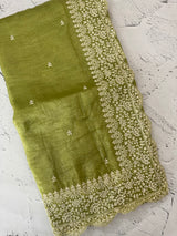 Soft crush Organza saree with embroidery and pearl work MS14790