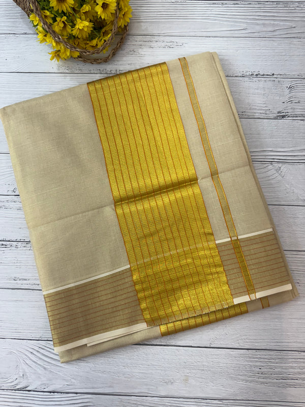 Kerala Gold tissue saree- Orange Lines