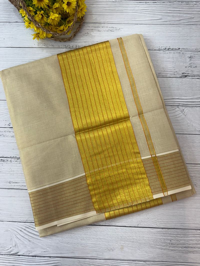 Kerala Gold tissue saree- Orange Lines