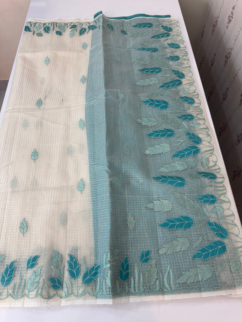 Tissue silk saree with zari checks and applique work  MSH105