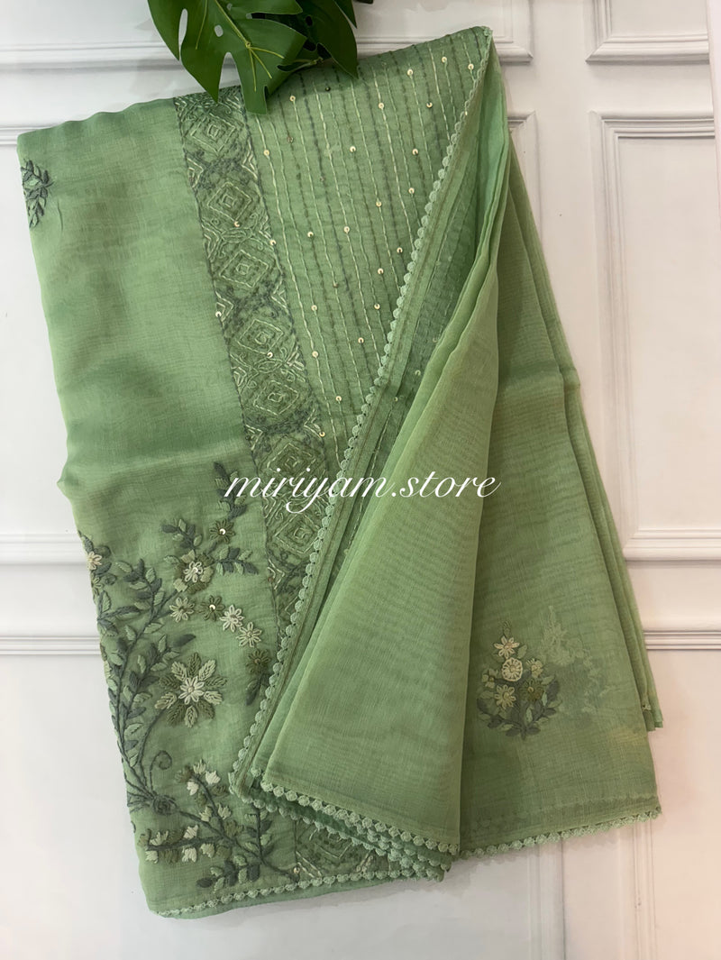 Handworked Tissue silk saree FBLK162 DustyGreen