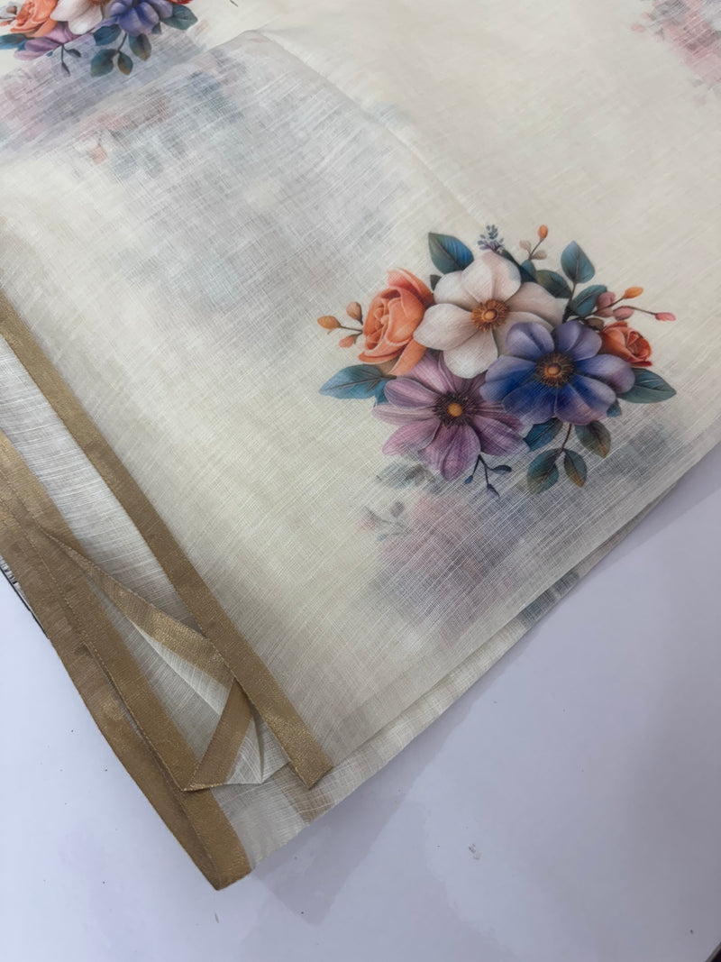 Digital printed semi Linen Saree MLS615- 10