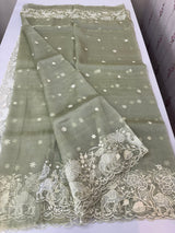 Tissue Organza saree with embroidery work MS15727 - DuskyYellow