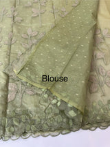 Premium Organza saree with tissue appliqué work - MMG310- DuskyGreen