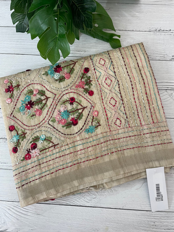 Handworked Blended tussar silk saree with handworked MS90543