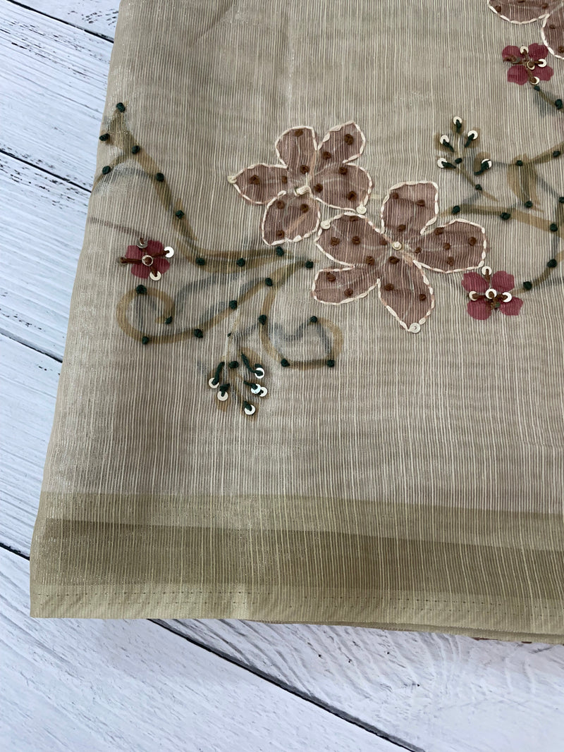 Soft Tissue linen saree with kanta embriodery saree FBLK72 - DuskyGreen