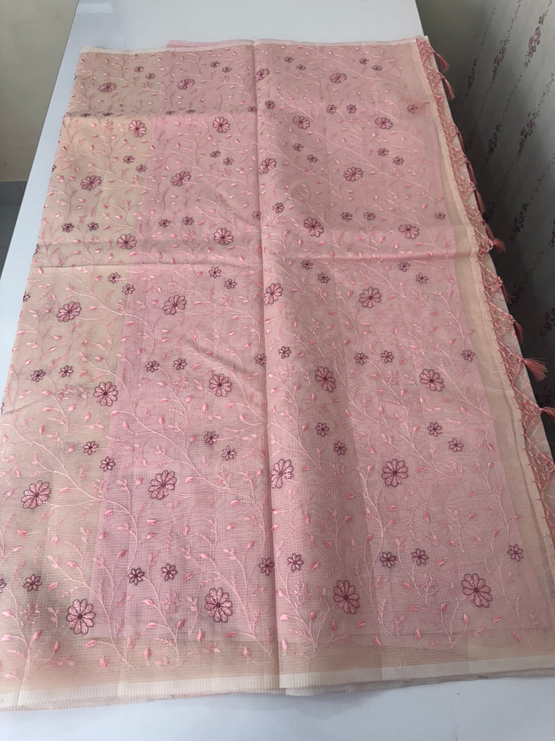 Kota silk saree with embroidery MSH199 - Pastel PeachPink