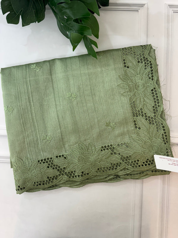 Blended tussar saree with cutwork SSPNMNR - DuskyGreen