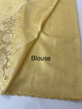 Soft crepe tussar silk saree with embroidery and cutwork on pallu MSH207 - ButterYellow