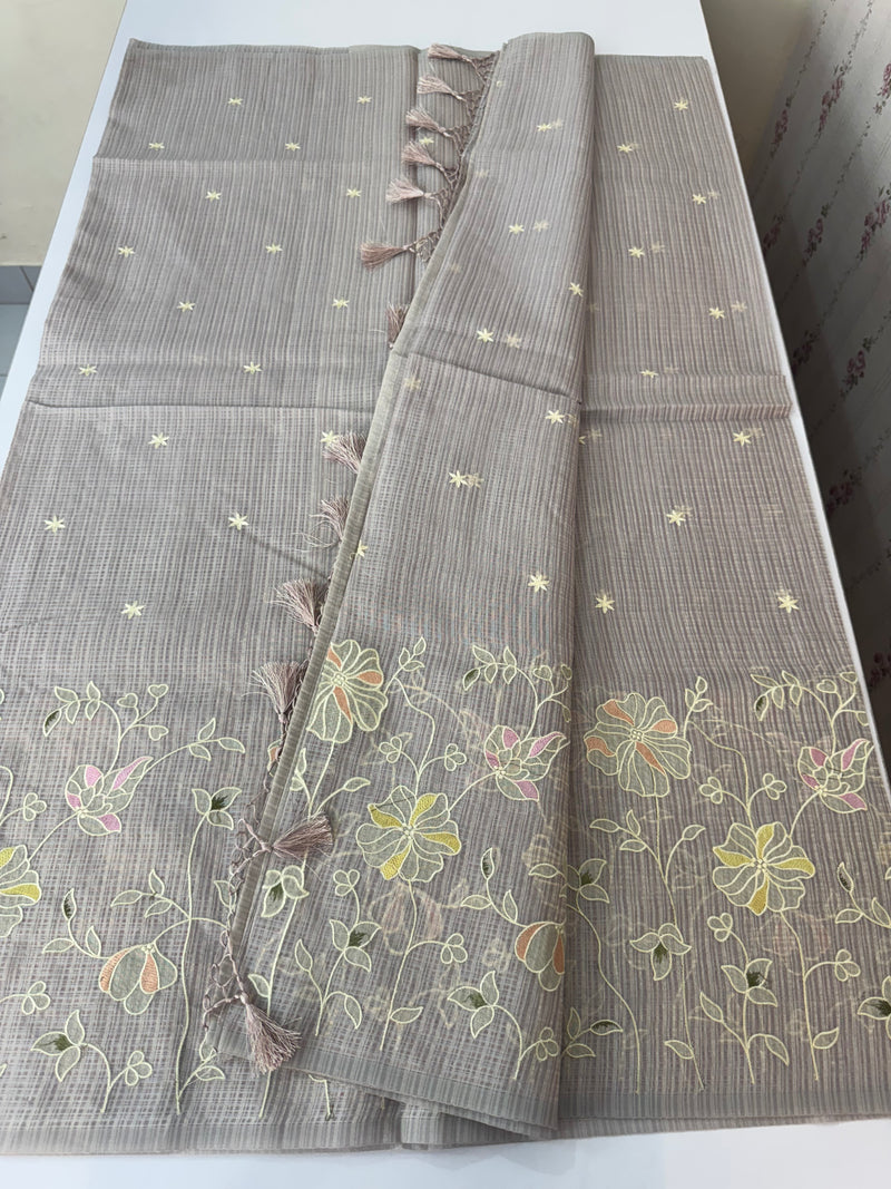 Applique and embroidery work 
 Kota Silk saree MSH118- DuskyMauve
