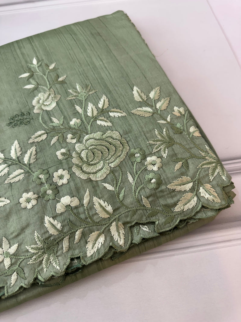 Embroidered Crepe semi tussar silk saree- MSS721 DustyGreen