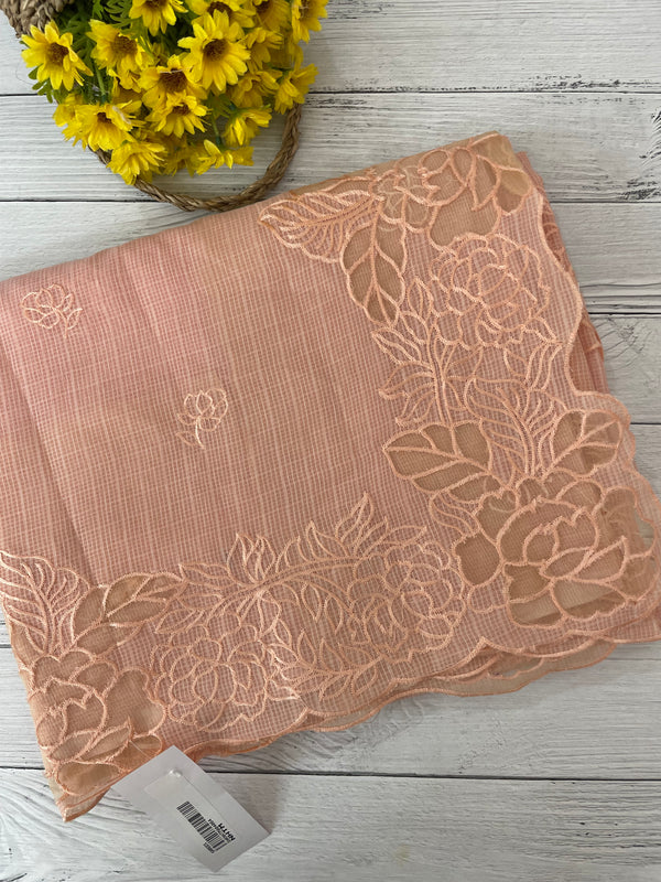 Soft kota silk saree with applique work MS85432 Peach