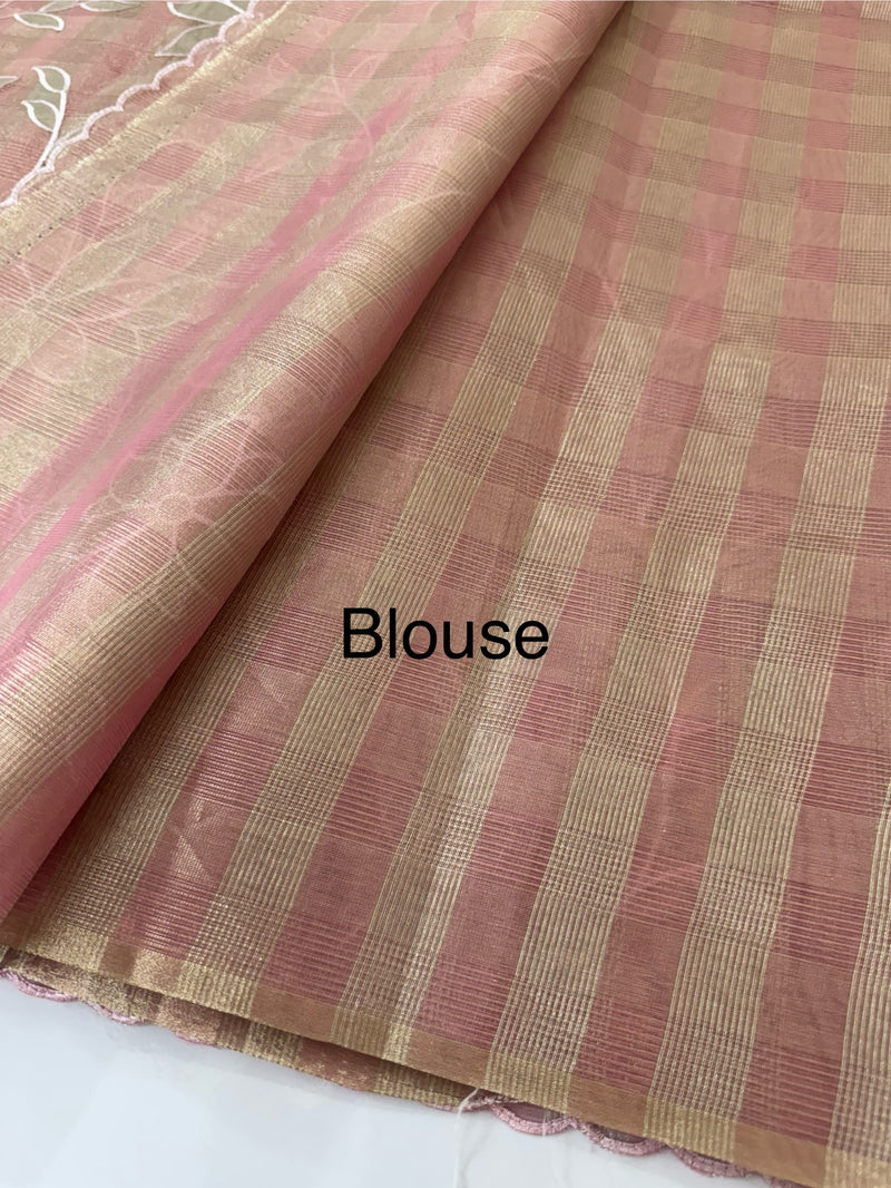 Tissue Silk applique work saree MSH133 Design 2- PeachPink