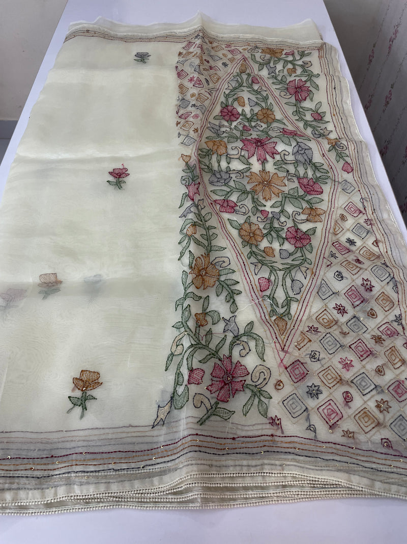 Tissue Organza saree with kanta embriodery saree MS15600 Offwhite