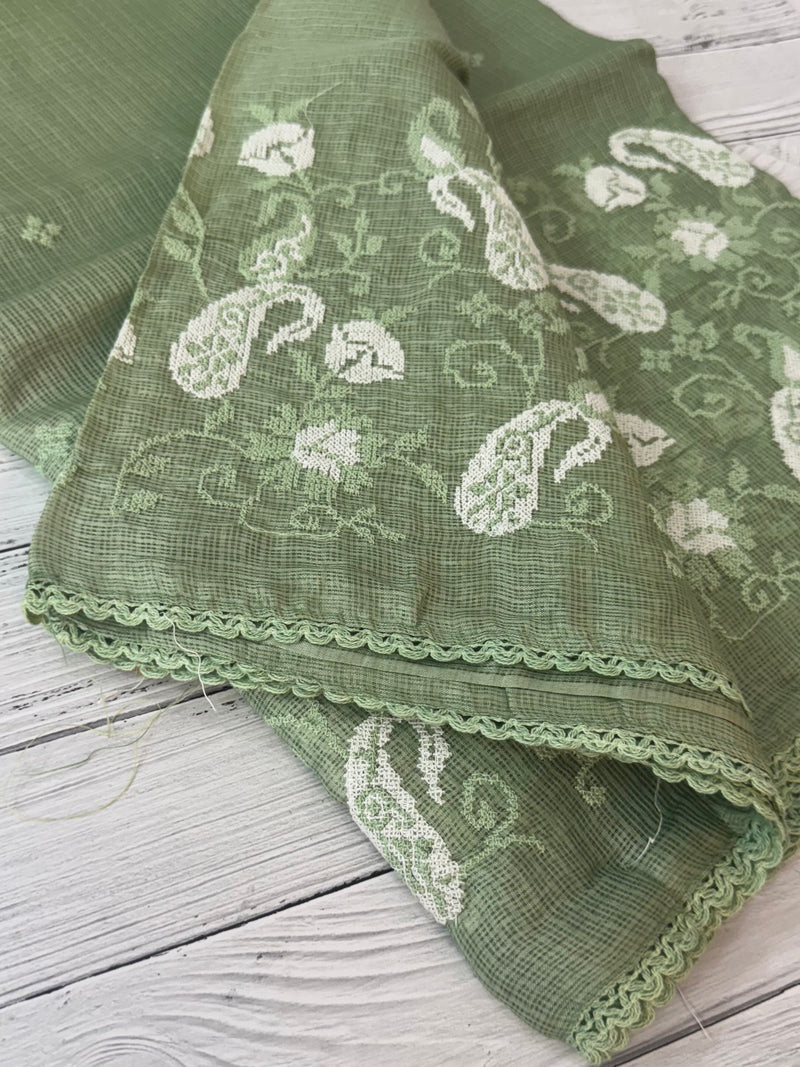 Soft kota checks saree with embroidery SVPIIY- DuskyGreen