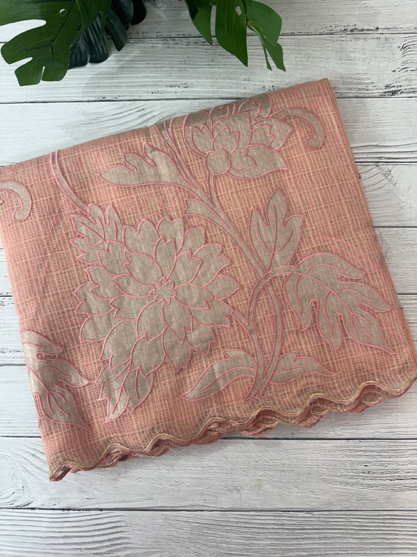 NetKota saree with tissue applique work MS15145- PastelPeach