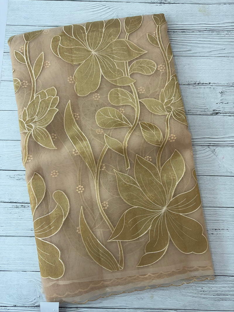 Organza saree with tissue applique work MS5081- Pastel DuskyPeach