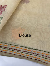 Semi chanderi saree kanta embriodery MSF590 - Cream