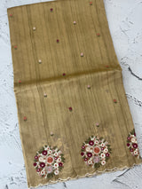Blended tussar silk saree with embroidery- MS1072 Chiku