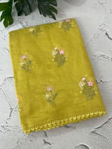 Blended Malai chanderi saree with embroidery MS5568 GreenYellow