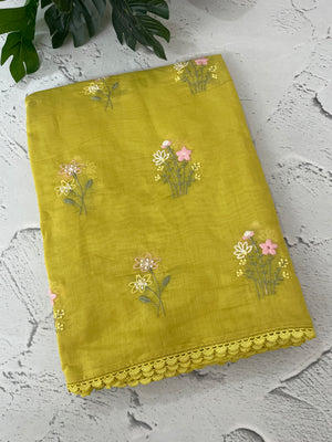 Blended Malai chanderi saree with embroidery MS5568 GreenYellow