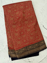Banarasi semi katan saree with contrast border MKS455 Red to DarkBlue