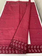 Semi tussar saree with cutwork MSHK566 Cranberry
