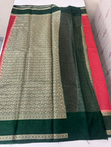 Semi silk saree with checks zari weaving  MS81543