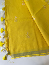 Pure Linen saree with embroidery MLS7864 LEMON YELLOW