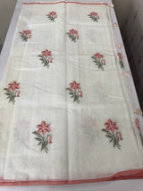Lightweight Supernet saree with cross stitch embroidery MS142- White to Peach