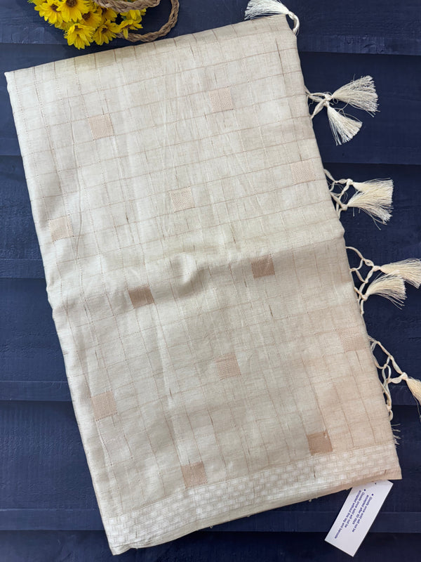 Blended tussar saree with embriodery - MS8665 Cream