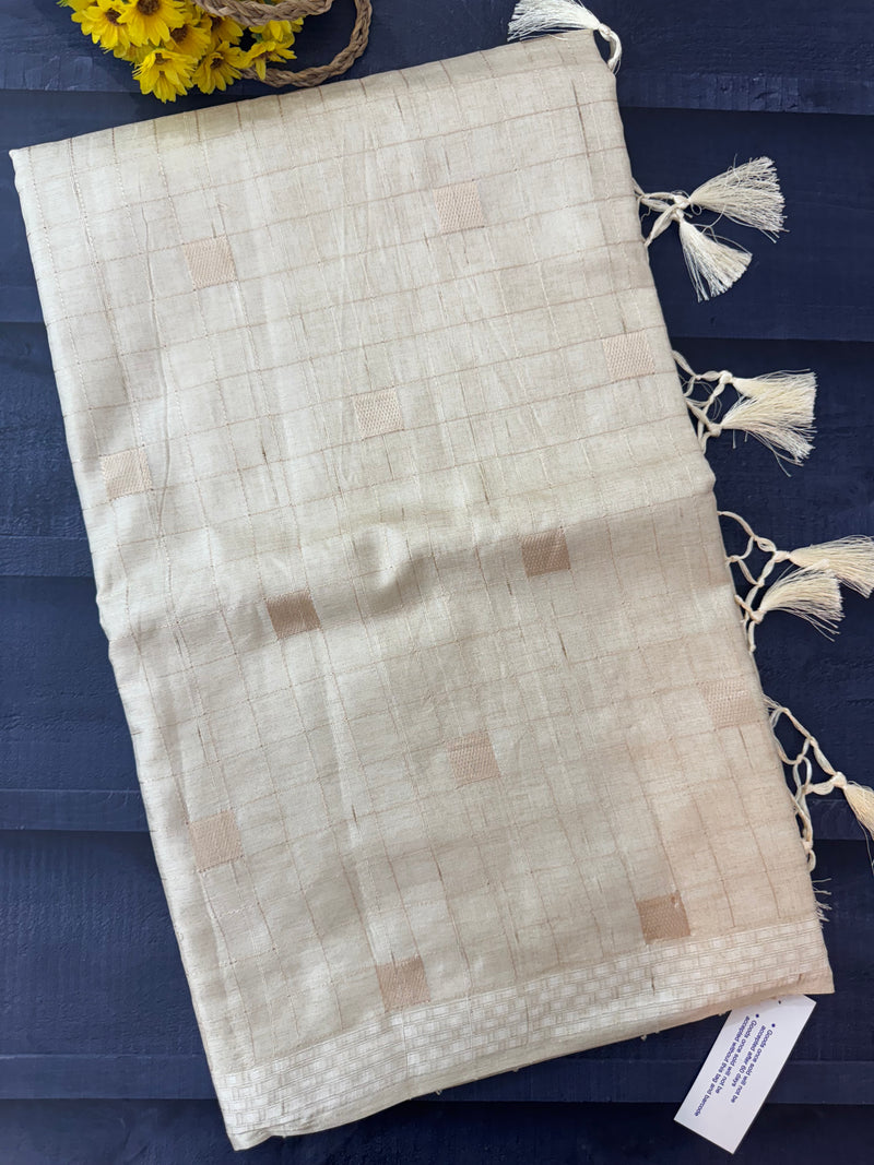 Blended tussar saree with embriodery - MS8665 Cream