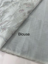 Soft Moonga checks saree with prints and embroidery MSH154 - BluishGrey