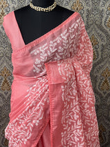 Soft kota checks saree with embroidery - SVTS24 PeachPink