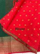 Semi Jute silk sarees with contrast pallu & blouse MJL391 - BottleGreen to Red