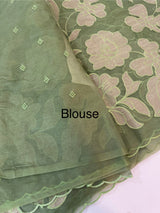 Semi organza saree with appliqué work - MSH906 Green