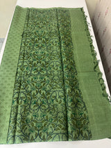 Bhagalpuri printed tussar silk saree with block printed pallu & blouse MTSS1407 ForestGreen