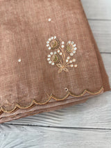 Tissue silk saree with foil work and cutdana scalloped border  MTSS432 - Peach