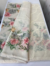 Supernet saree with digital prints and embroidery SKFNSEM