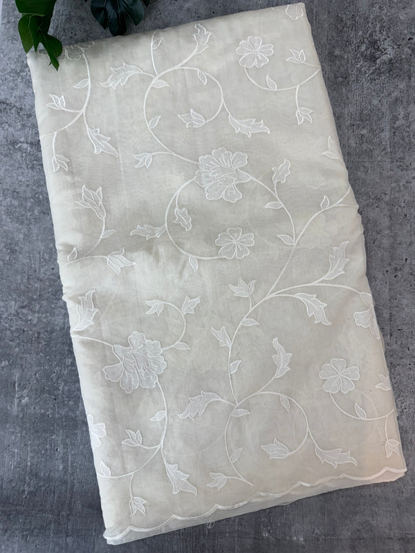 Mul chanderi applique work saree  MSH115 - Offwhite