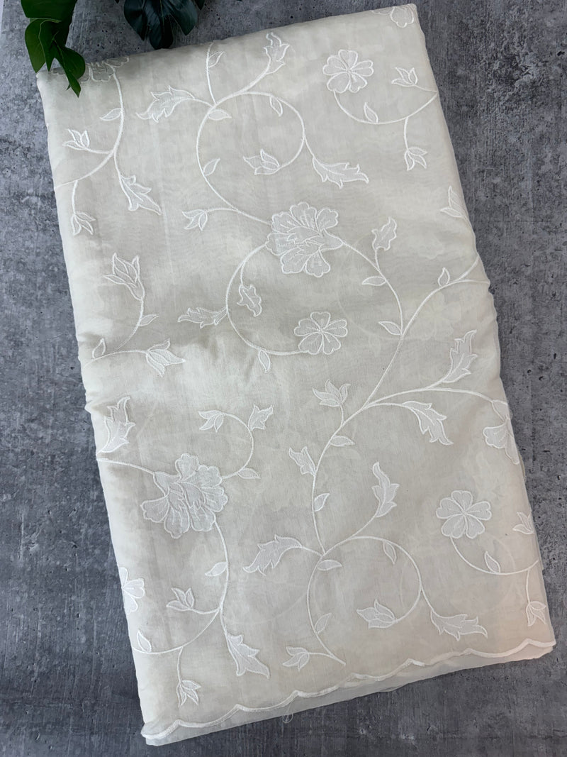 Mul chanderi applique work saree  MSH115 - Offwhite