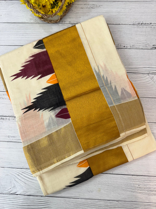 Kerala cotton saree - Temple border