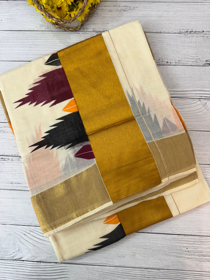 Kerala cotton saree - Temple border