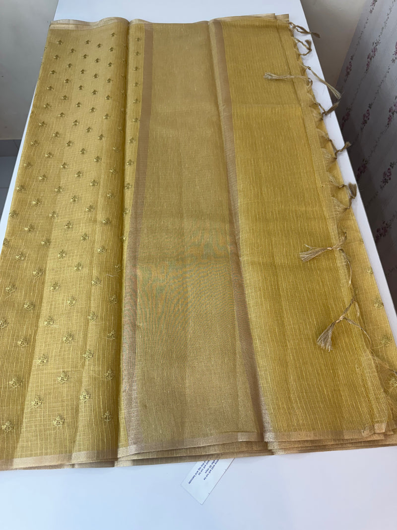 Tissue Silk embriodery saree MS49888- DuskyYellow