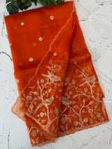 Silk organza saree with metallic zari work - MS14634 Orange