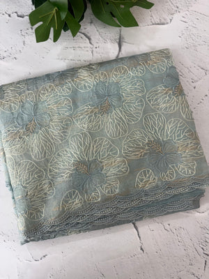 Premium Crush Organza saree with thread work- MCW863 PowderBlue