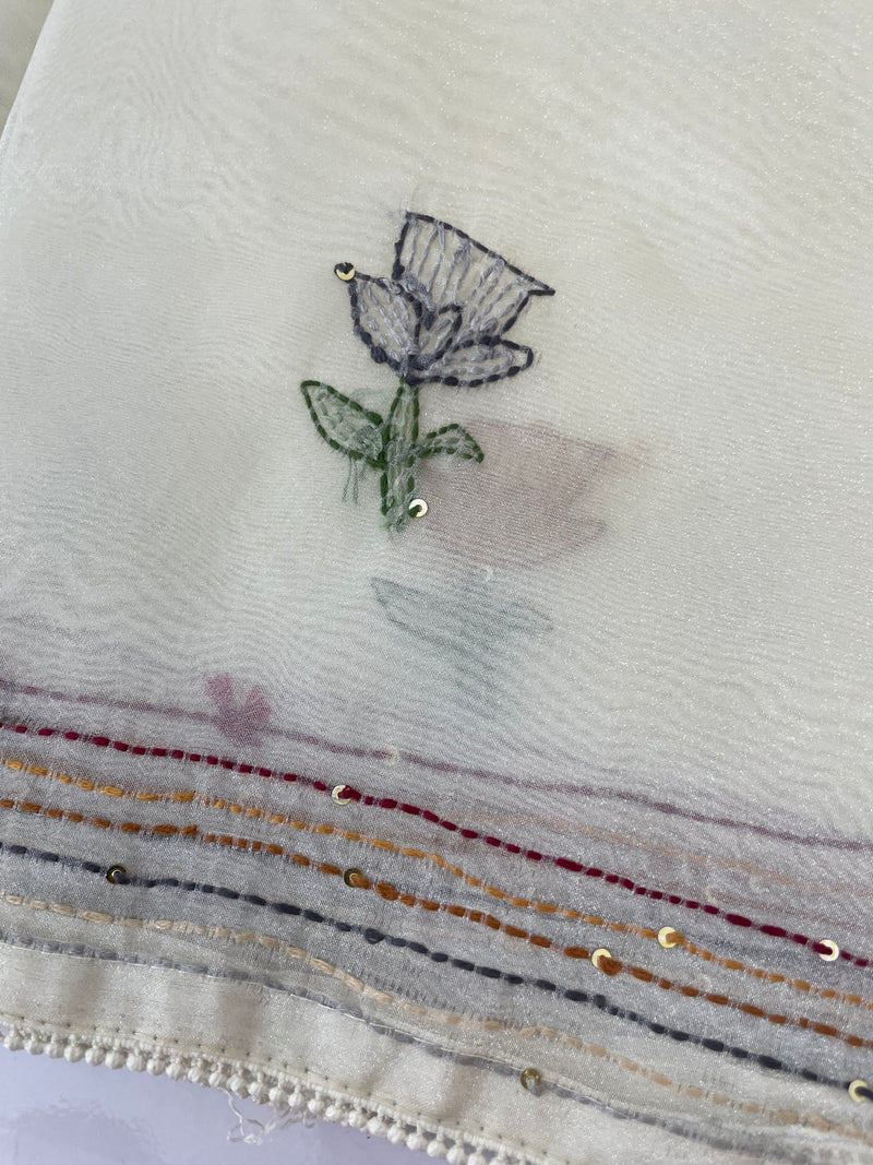 Tissue Organza saree with kanta embriodery saree MS15600 Offwhite